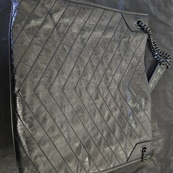 YSL Niki Large Crinkled Calf Shopper Tote Bag- Almost NEW w/ black on black HW - Picture 6 of 17